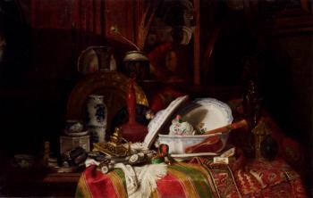 古斯塔夫 讓 雅凱 Trinquier Antoine Guillaume Still Life With Dishes A Vase A Candlestick And Other Objects 古斯塔夫 讓 雅凱 Trinquier Antoine Guillaume Still Life With Dishes A Vase A Candlestick And Other Objects